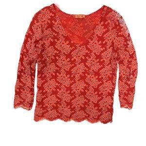 E.A.G. Collection Women’s Salmon Lace Top Size Large
